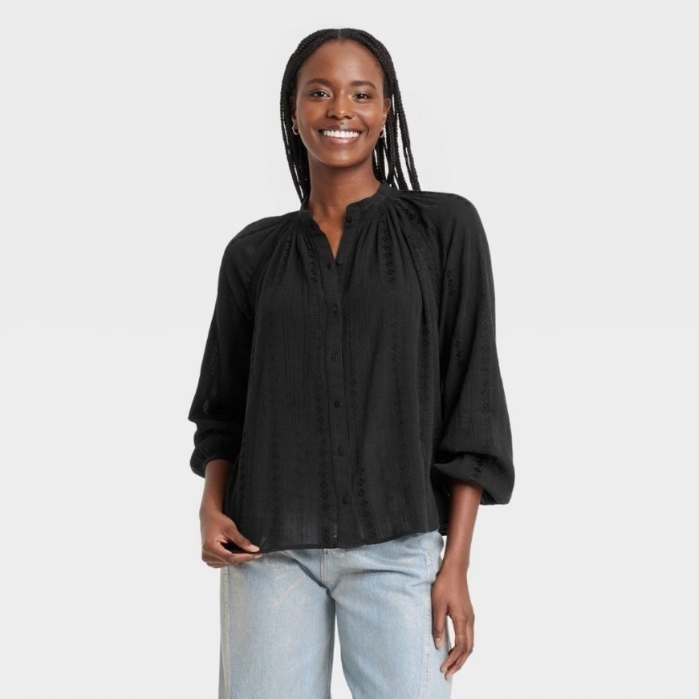 Balloon Long Sleeve Lace Blouse Universal Thread Black Cotton Rayon Blend new 🆕